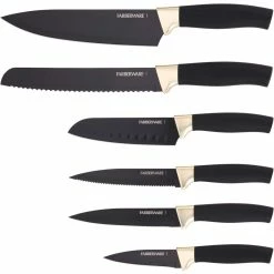Outlet 🥰 Farberware 12 Pc. Black With Brass Resin Knife Set With Covers 🔥