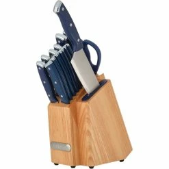 Hot Sale 😉 Farberware Edgekeeper Triple Rivet Ink Blue Slim Cutlery Set With Sharpener 14 Pc. 👍