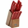 Best Sale ❤️ Oster Evansville 14 Pc. Cutlery Set With Color Stained Rubberwood Block 😀