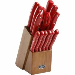 Best Sale ❤️ Oster Evansville 14 Pc. Cutlery Set With Color Stained Rubberwood Block 😀